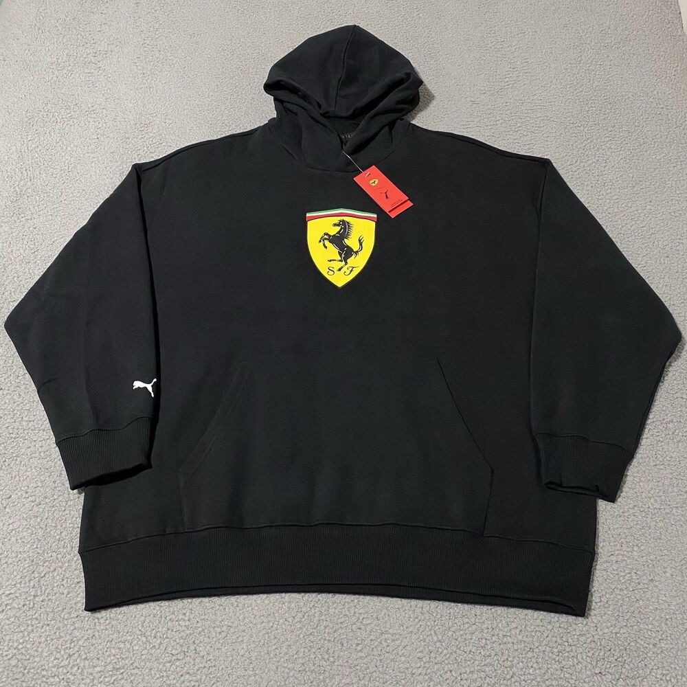 Puma Scuderia Ferrari Hoodie Mens 2XL XXL Black Formula 1 F1 Big Shield NEW